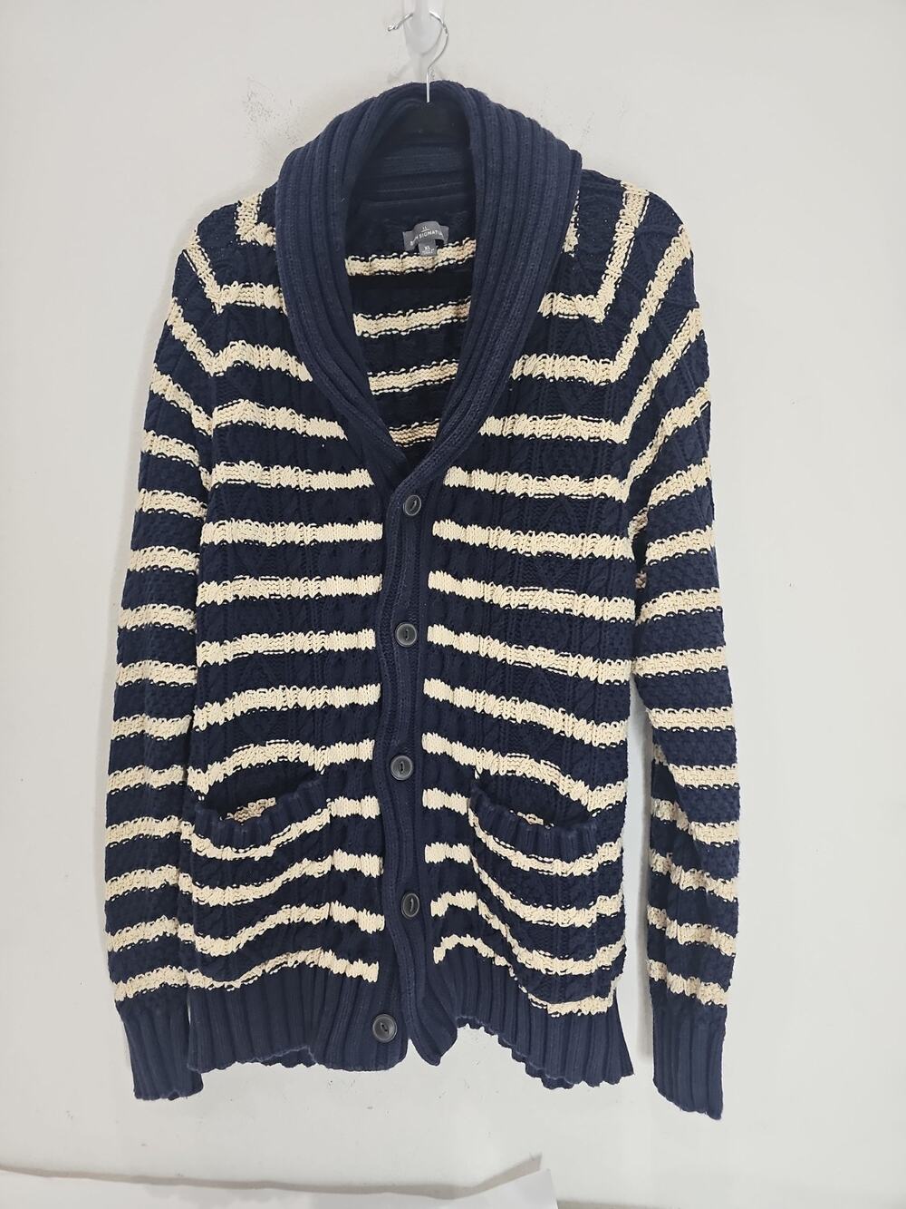 LL Bean Signature Cotton Cable Knit Fisherman Sweater Size XL Blue White